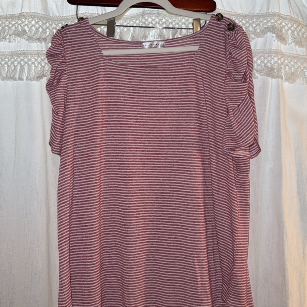 Striped Short Sleeve Top with Button Detail